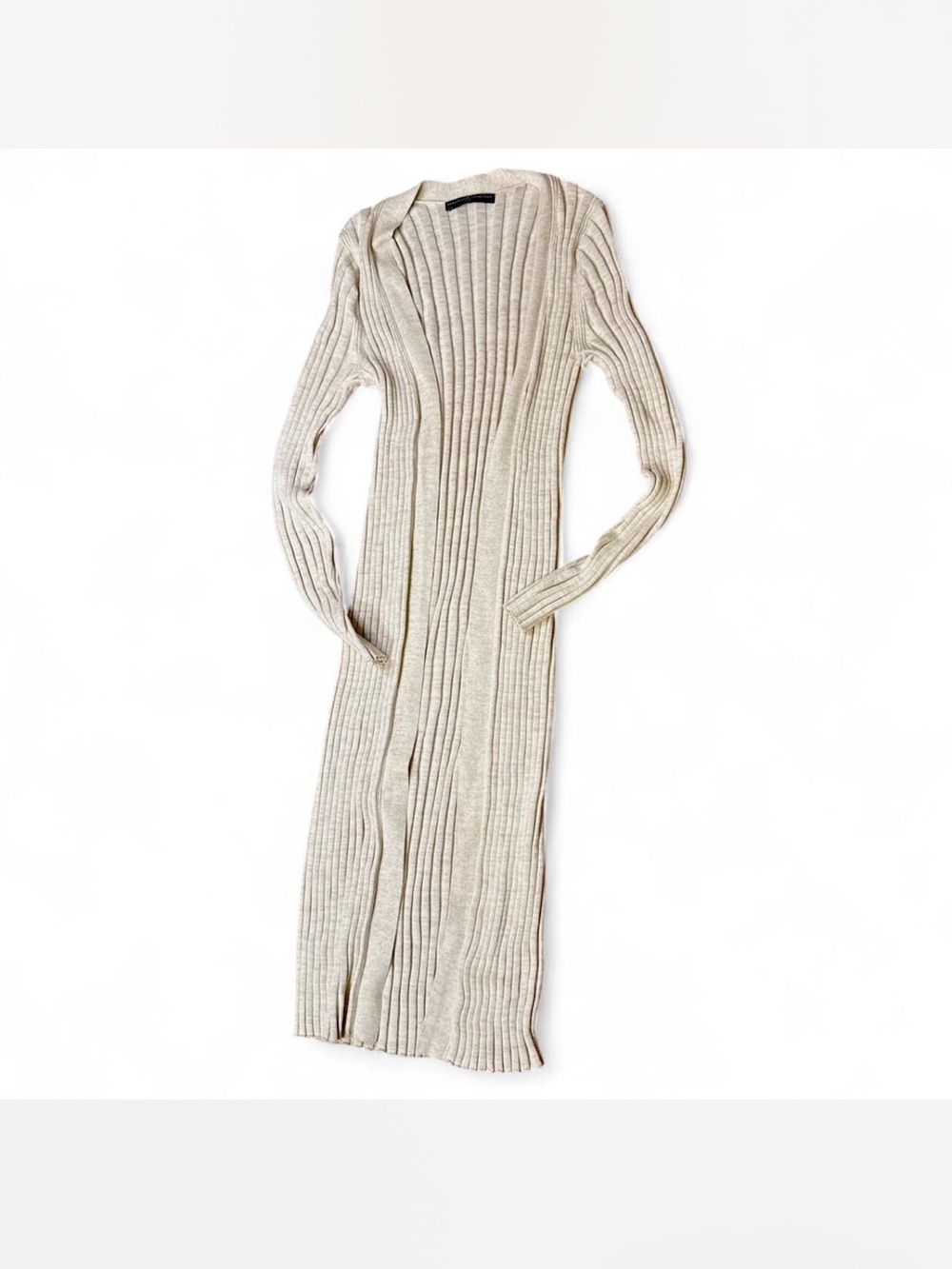 Peruvian Connection Cream Ribbed Knit Cardigan Long Open Front Luxury s